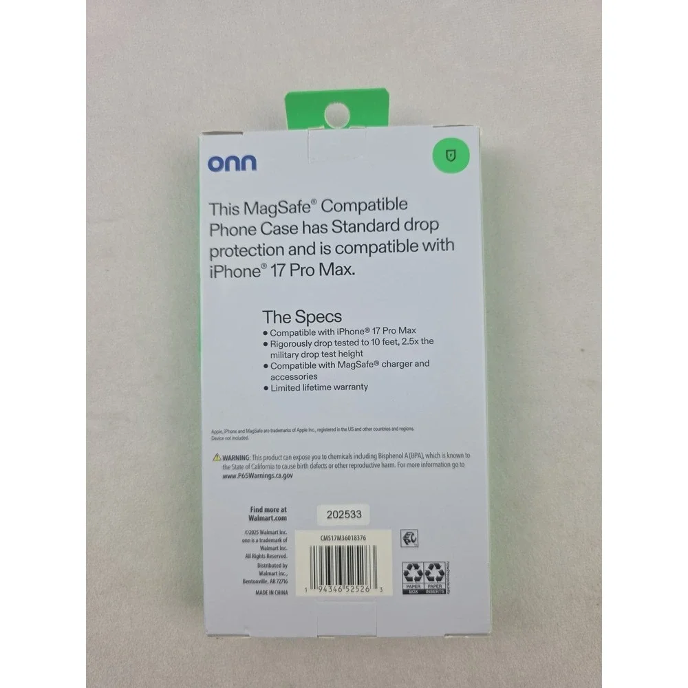 Onn Magsafe Compatable iPhone 17Pro Rugged Phone Case w‎ KickStand